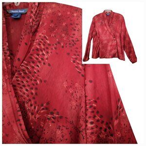 Austin Reed | Red Floral 100% Silk Wrap Blouse | Size 18